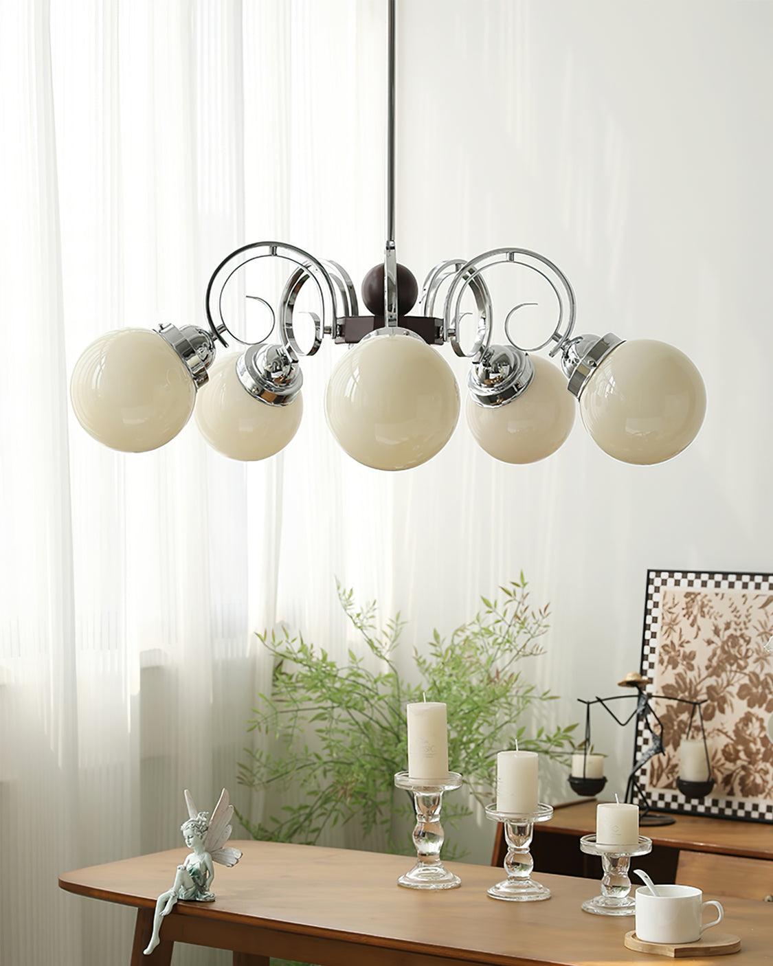 Kotter Cream Chandelier Satin Nickel Curved Arms Sculptural - Letslighting