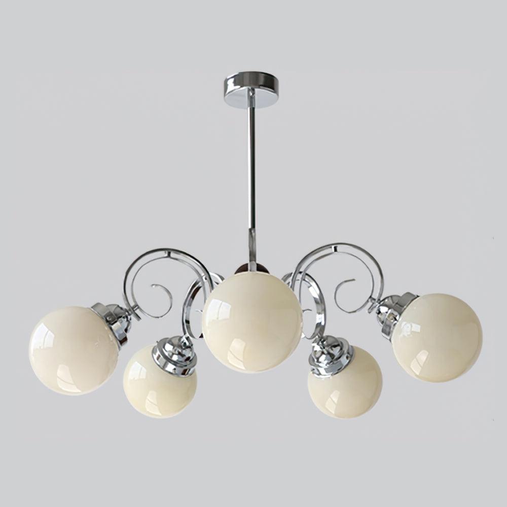 Kotter Cream Chandelier Satin Nickel Curved Arms Sculptural - Letslighting