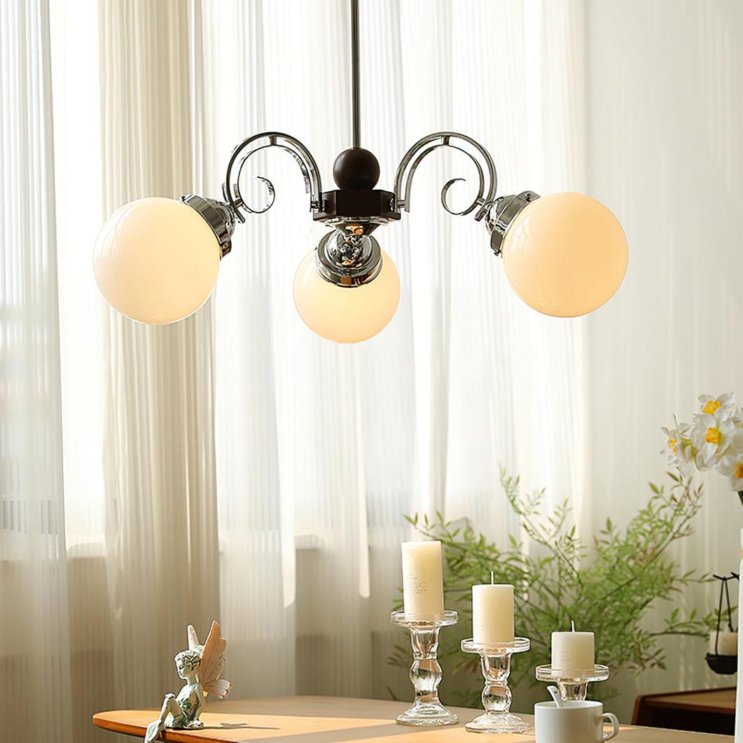 Kotter Cream Chandelier Satin Nickel Curved Arms Sculptural - Letslighting