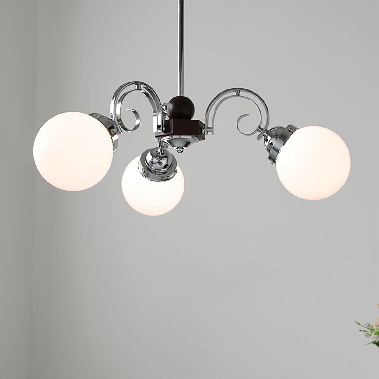 Kotter Cream Chandelier Satin Nickel Curved Arms Sculptural - Letslighting