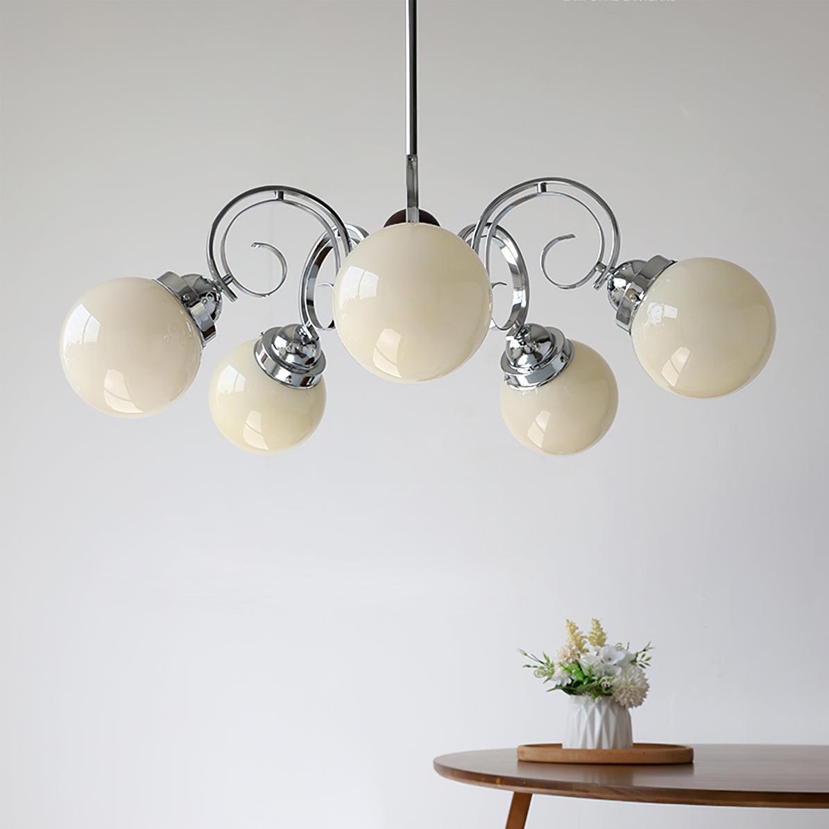 Kotter Chandelier Cream Satin Nickel Modern - Letslighting
