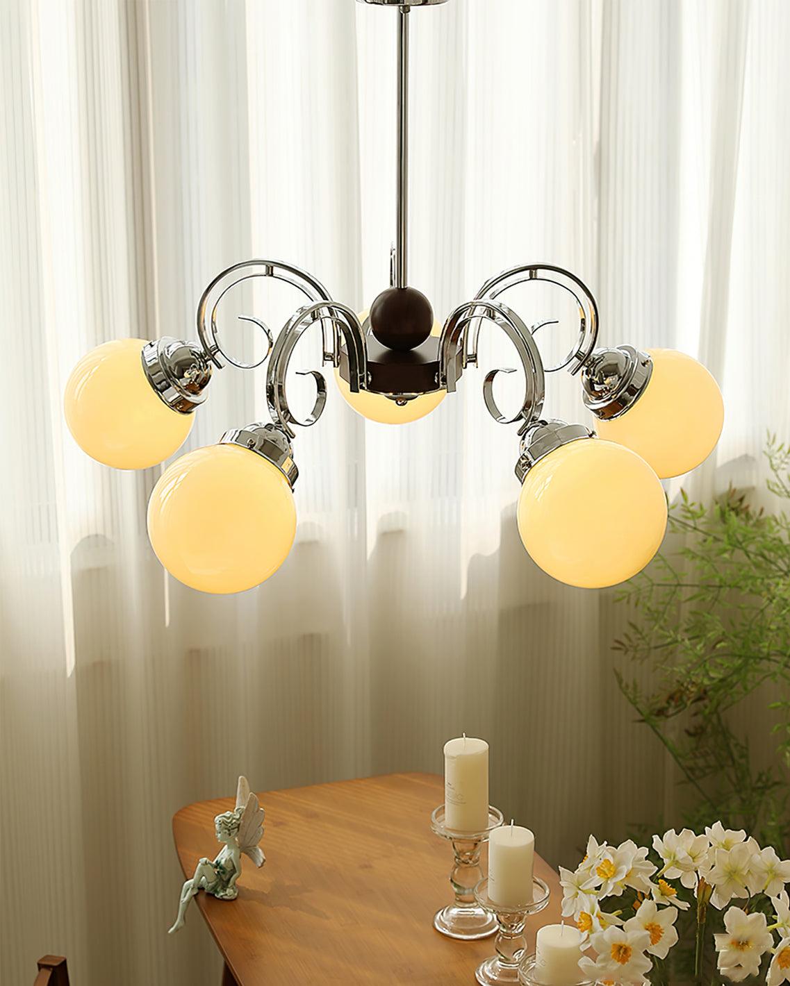 Kotter Chandelier Cream Satin Nickel Modern - Letslighting