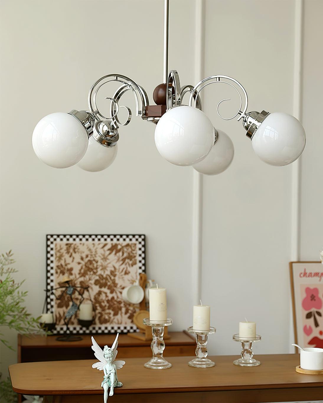 Kotter Chandelier Cream Satin Nickel Modern - Letslighting