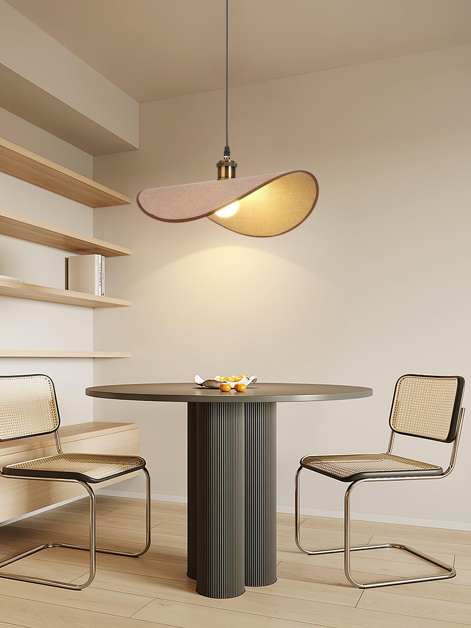 Pendant Lamp Linen Fabric Shade Wood Organic Sculptural - Letslighting