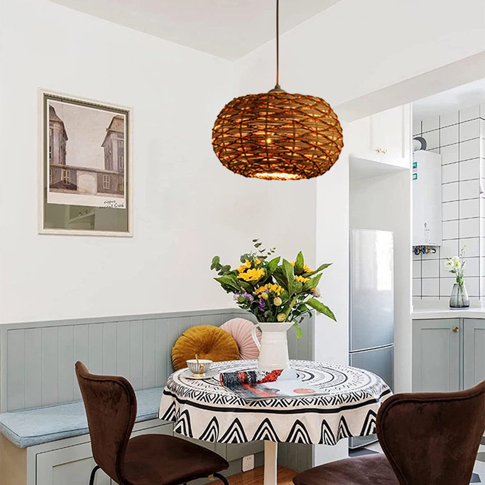Ritta Retro LED Pendant Light Wood Rattan Bedroom Restaurant
