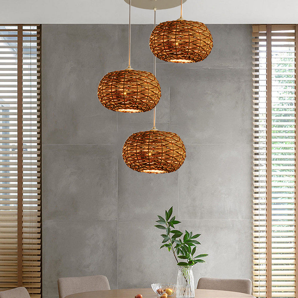 Ritta Retro LED Pendant Light Wood Rattan Bedroom Restaurant