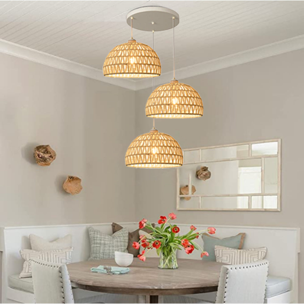 Ritta Retro LED Pendant Light Wood Rattan Bedroom Restaurant