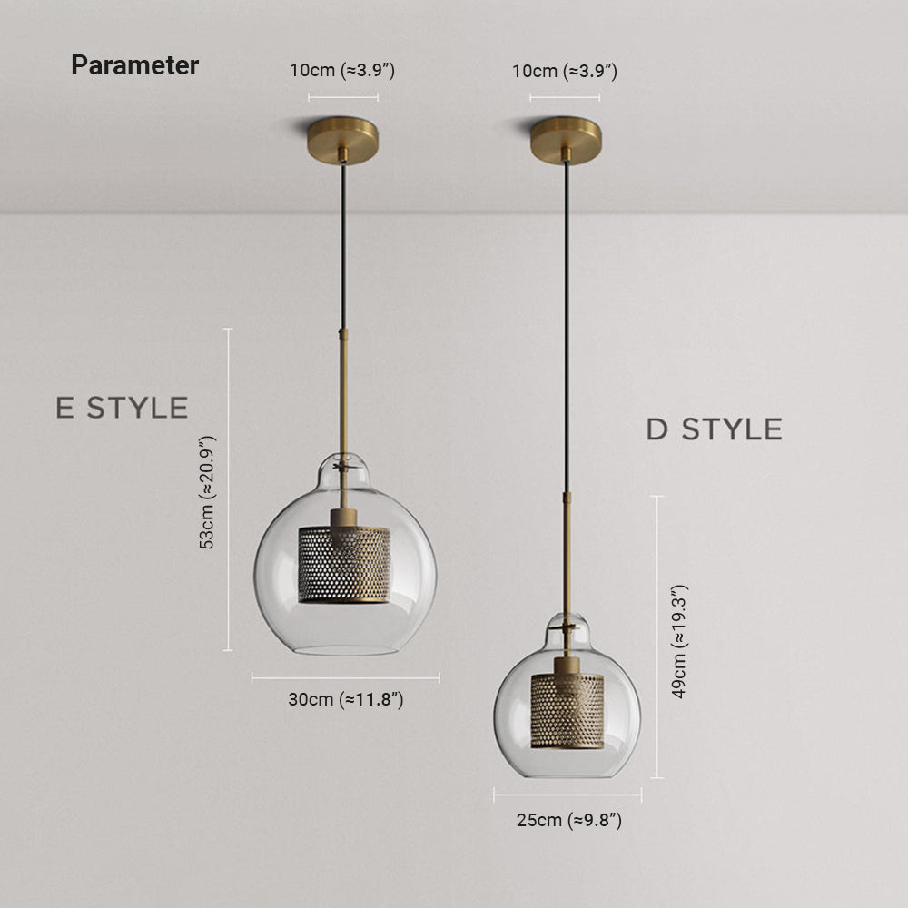 Arisha Contemporary Golden Pendant Light, Metal/Glass, Globe/Cylindric