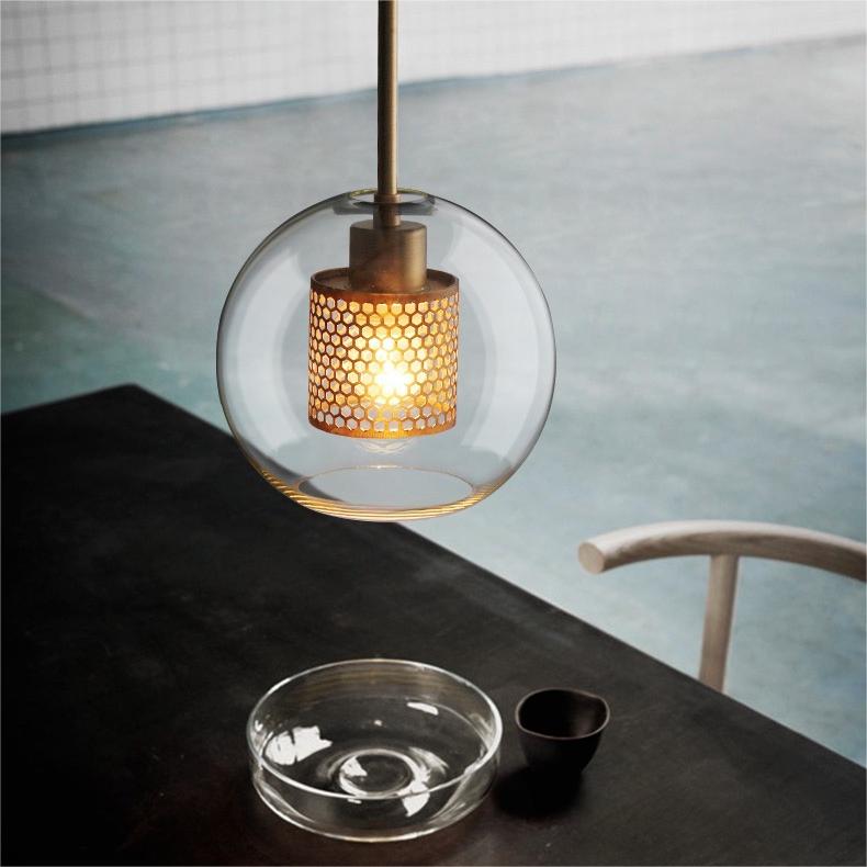 Arisha Contemporary Golden Pendant Light, Metal/Glass, Globe/Cylindric