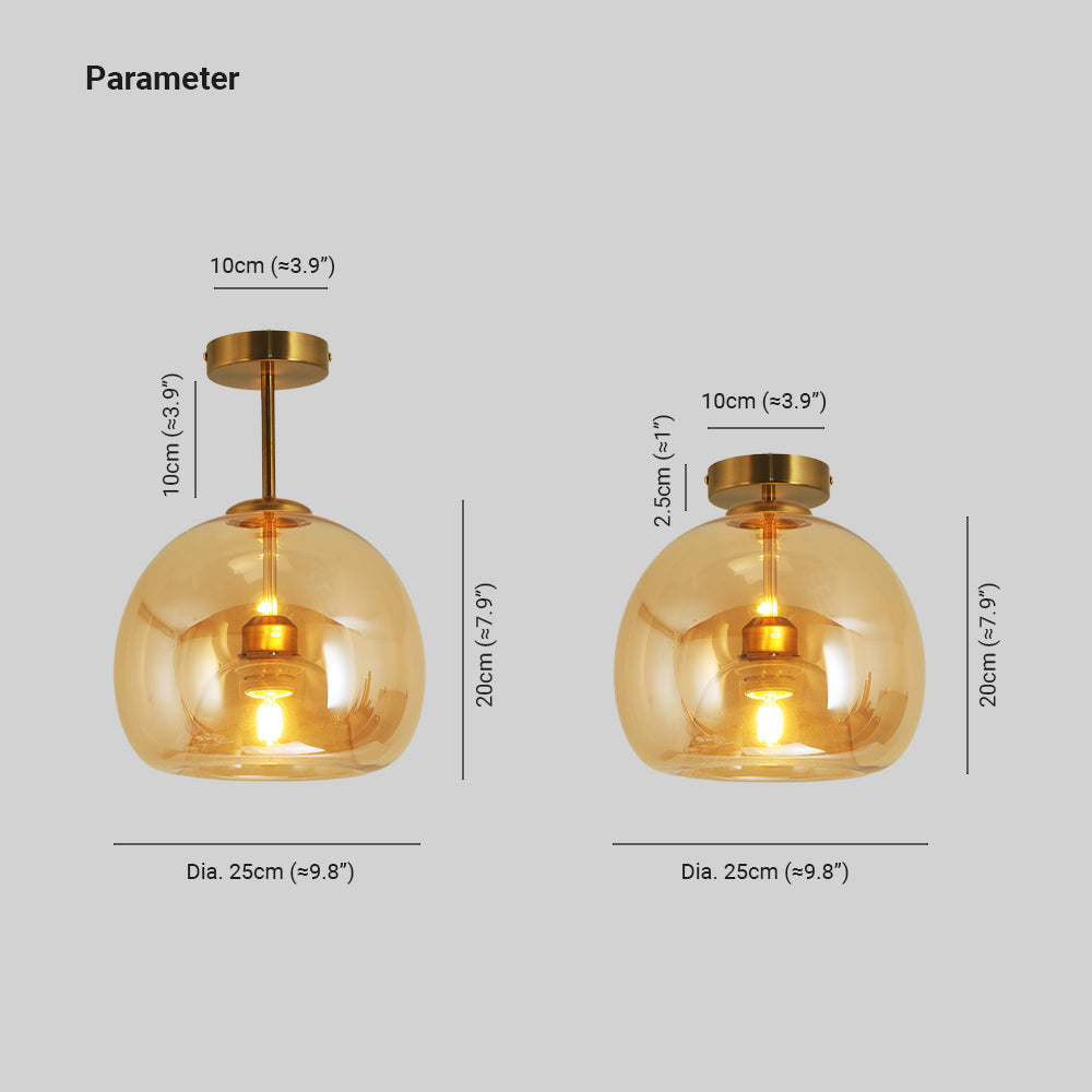 Arisha Modern Dome Glass Semi-Flush Mount Ceiling Light Pendant Light