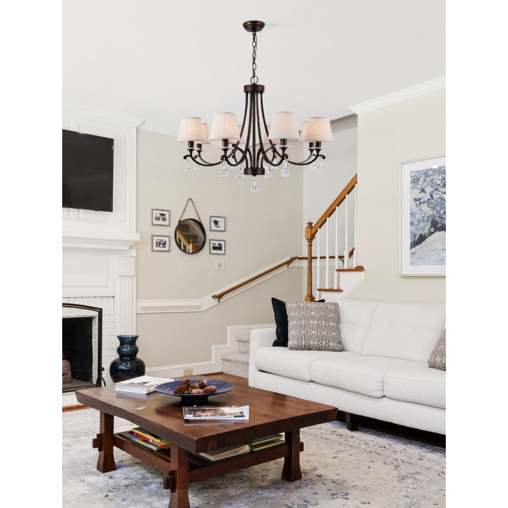 Lyvenisra Vintage Industrial Pointe Brass Fabric Crystal Chandelier - Letslighting