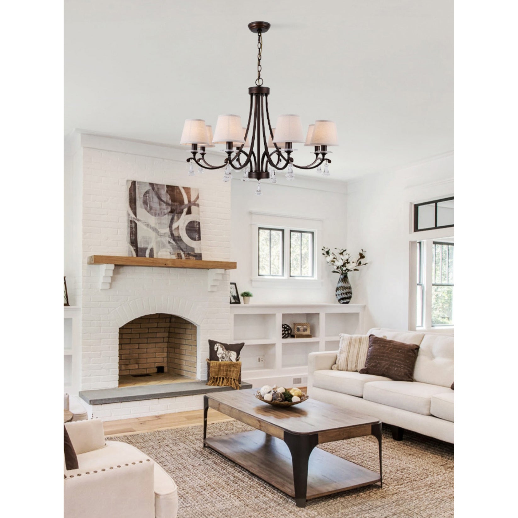 Lyvenisra Vintage Industrial Pointe Brass Fabric Crystal Chandelier - Letslighting