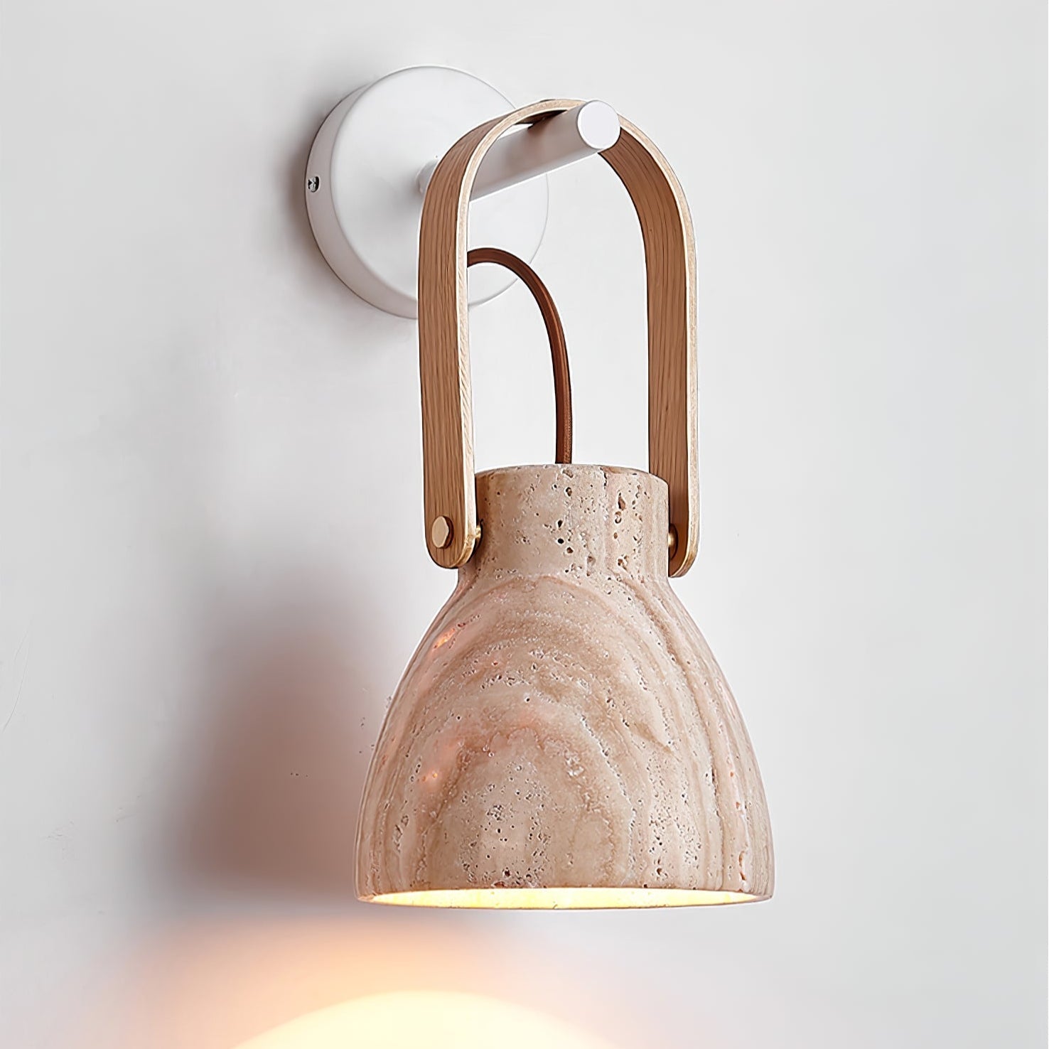 Lanta Modern Travertine & Wood Sconce