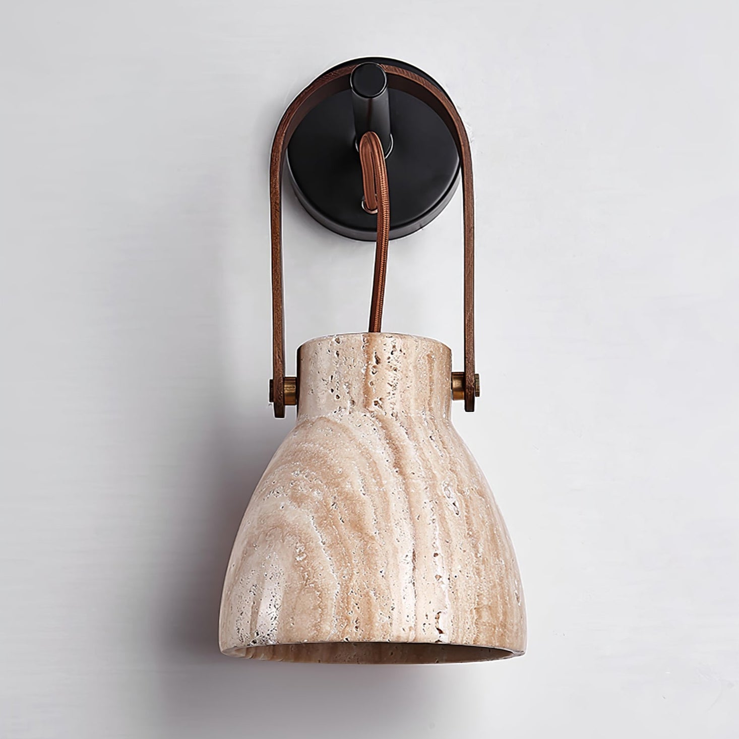 Lanta Modern Travertine & Wood Sconce