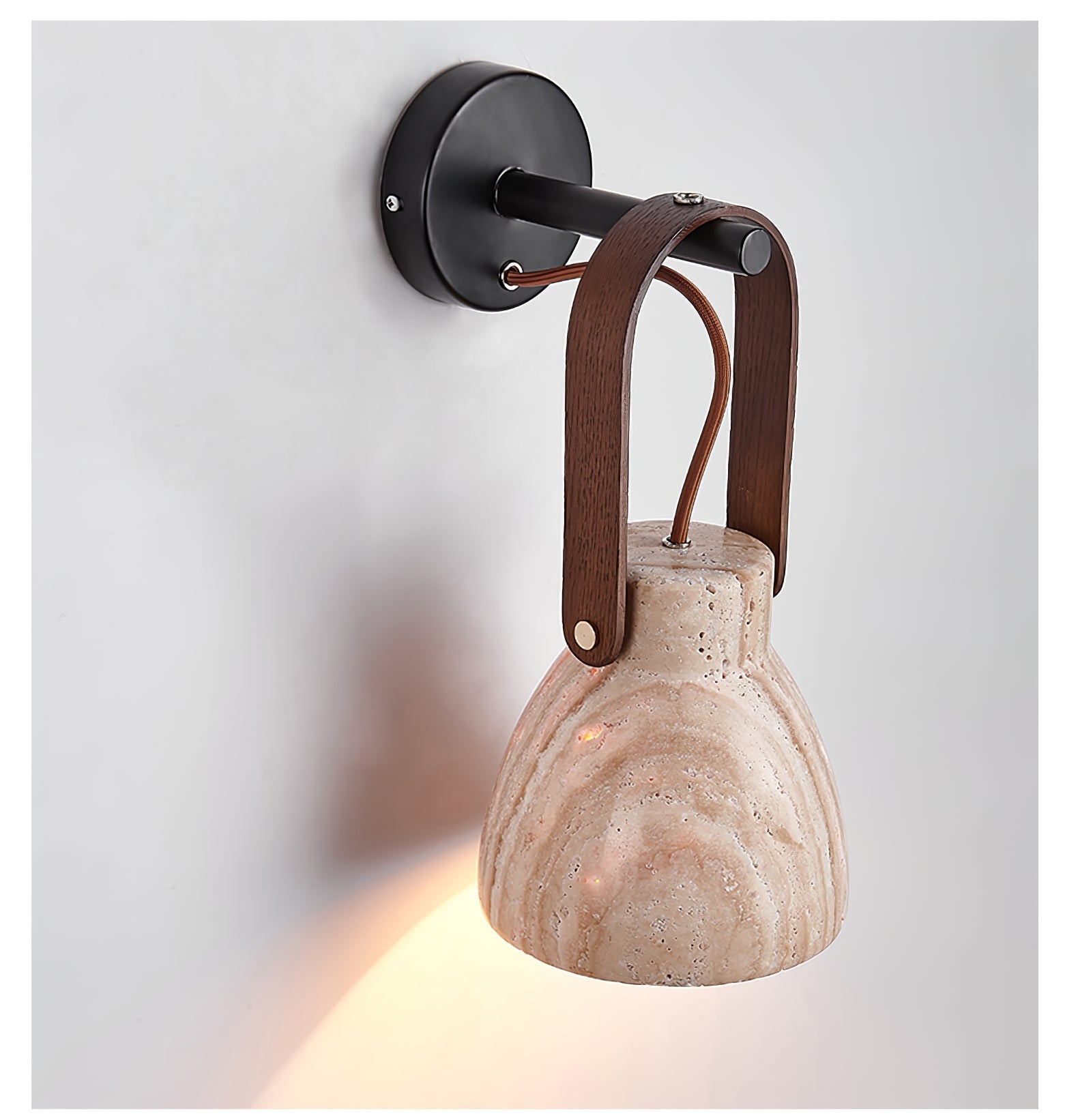 Lanta Modern Travertine & Wood Sconce