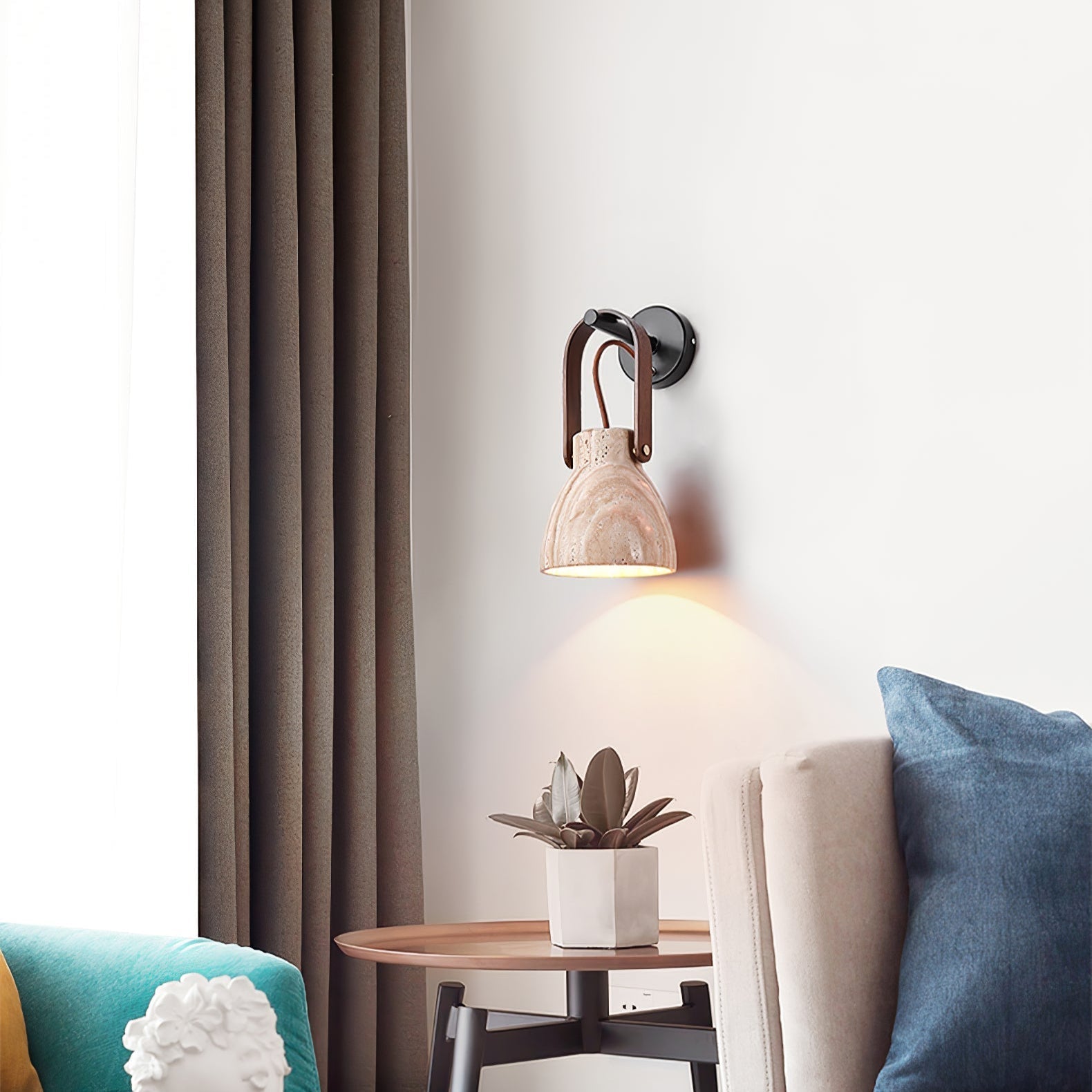 Lanta Modern Travertine & Wood Sconce