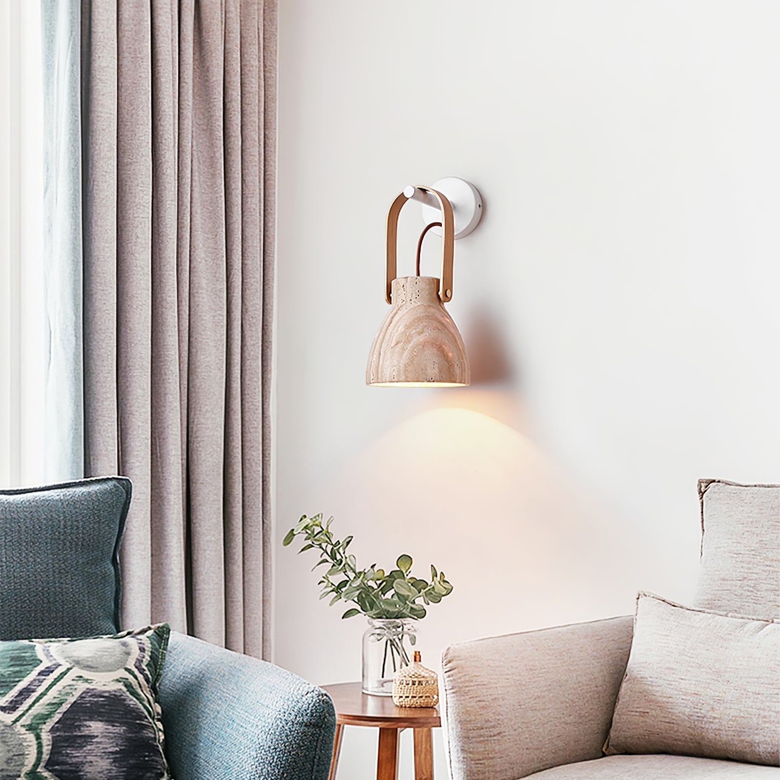 Lanta Modern Travertine & Wood Sconce