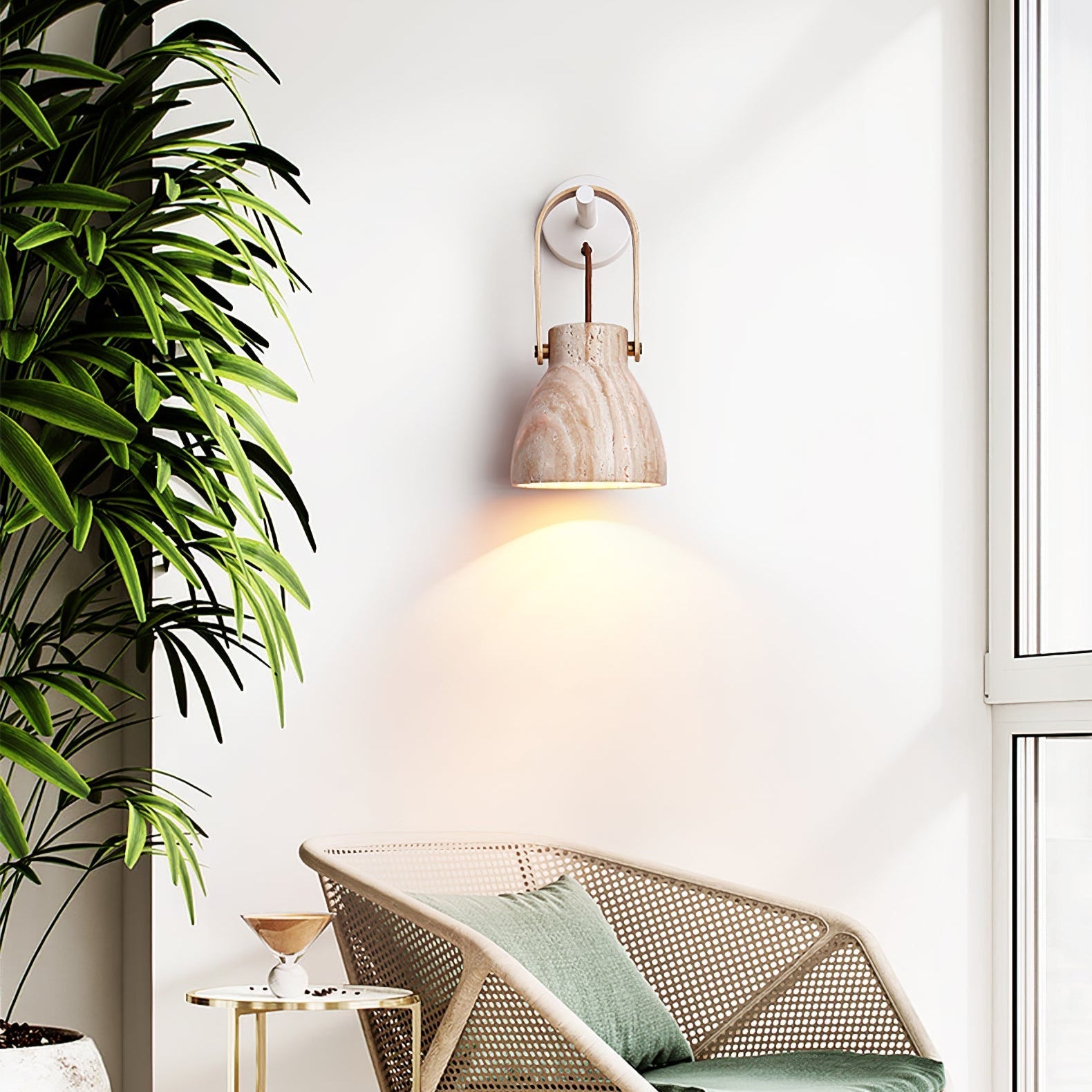 Lanta Modern Travertine & Wood Sconce