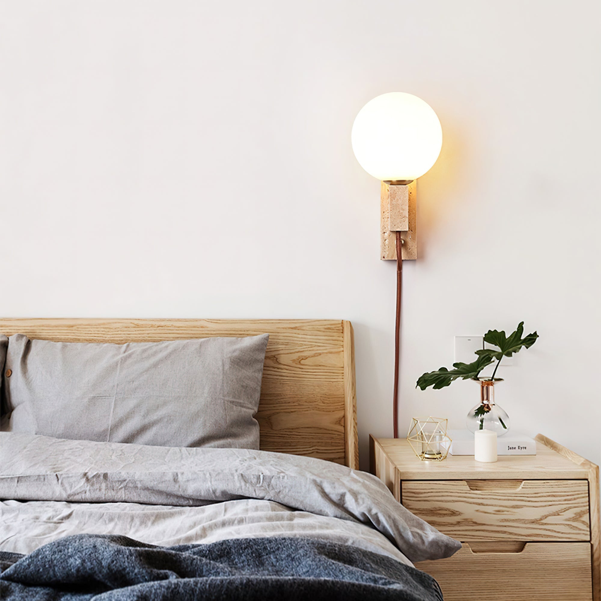 Avirae Globe-Travertine Cute Wall Light - Letslighting