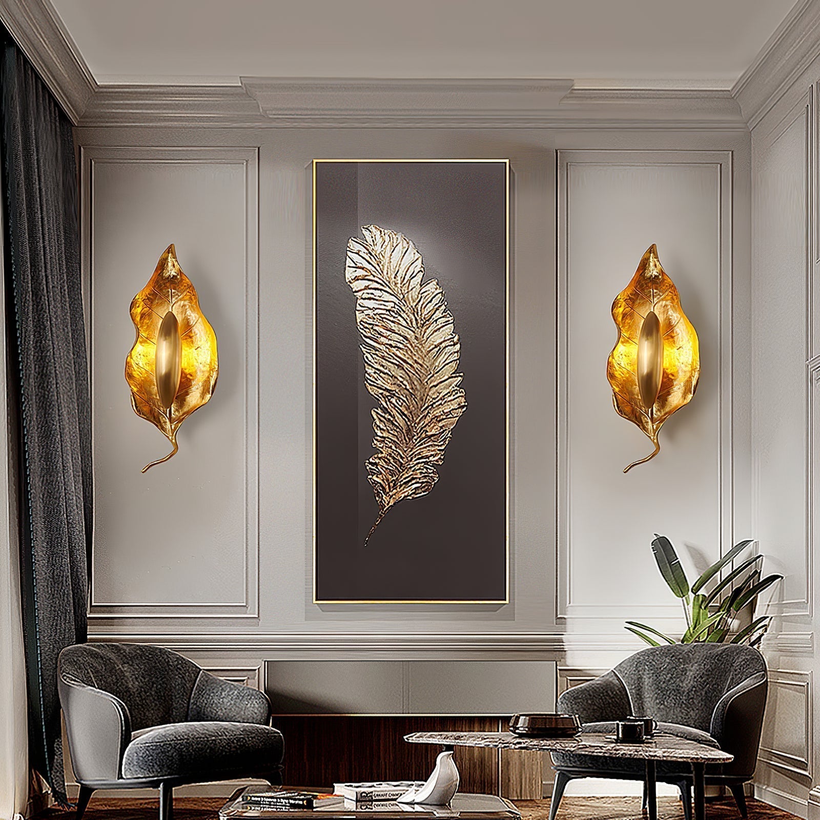 Evraee Nordic Art Leaf Brass Wall Lamp - Letslighting