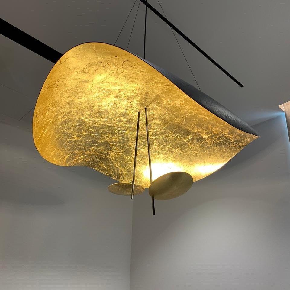 Lustra Pendant Lamp Black Gold Curved Shade - Letslighting
