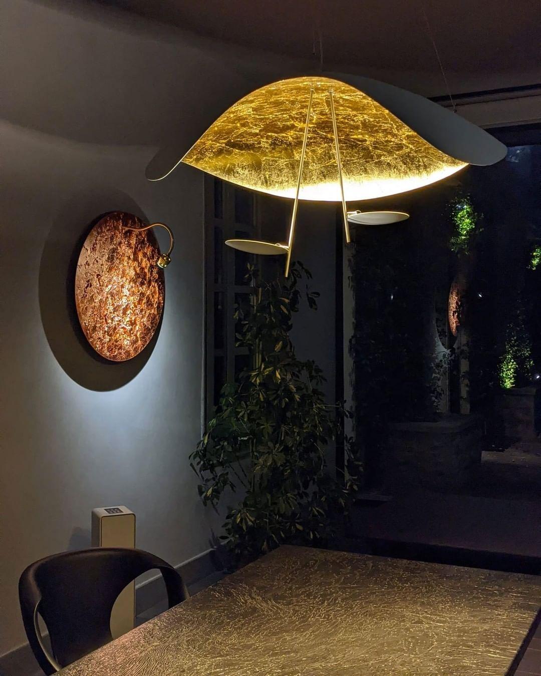 Lustra Pendant Lamp Black Gold Curved Shade - Letslighting