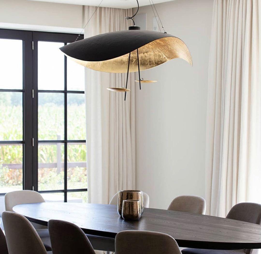 Lustra Pendant Lamp Black Gold Curved Shade - Letslighting