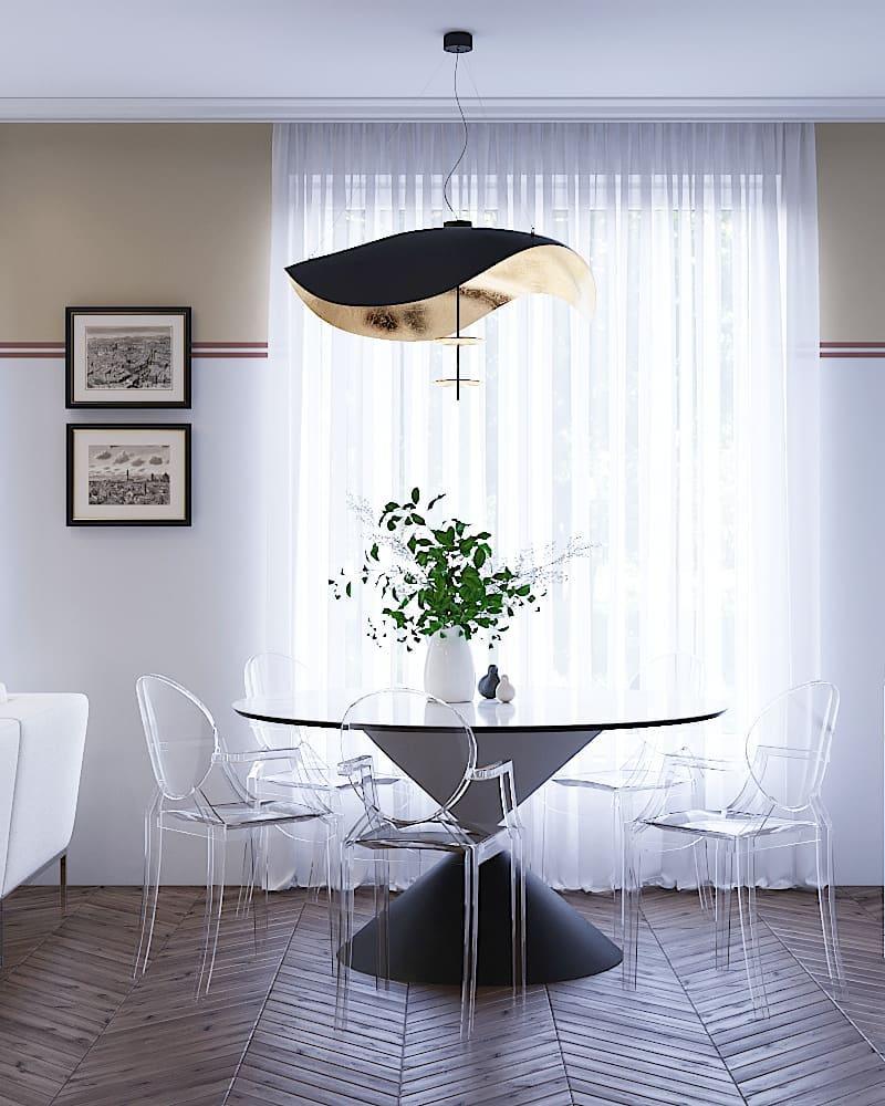Lustra Pendant Lamp Black Gold Curved Shade - Letslighting