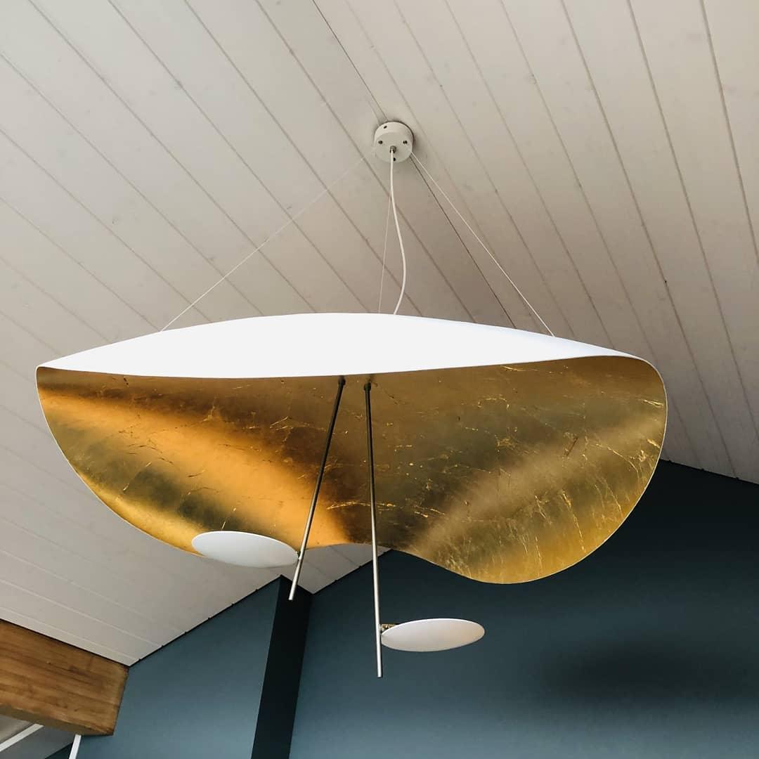 Lustra Pendant Lamp Black Gold Curved Shade - Letslighting
