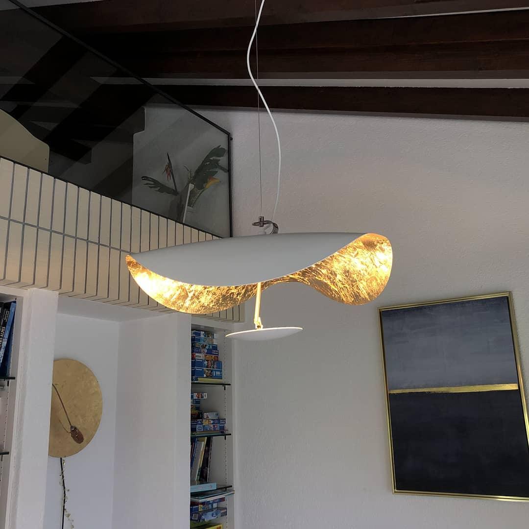 Lustra Pendant Lamp Black Gold Curved Shade - Letslighting