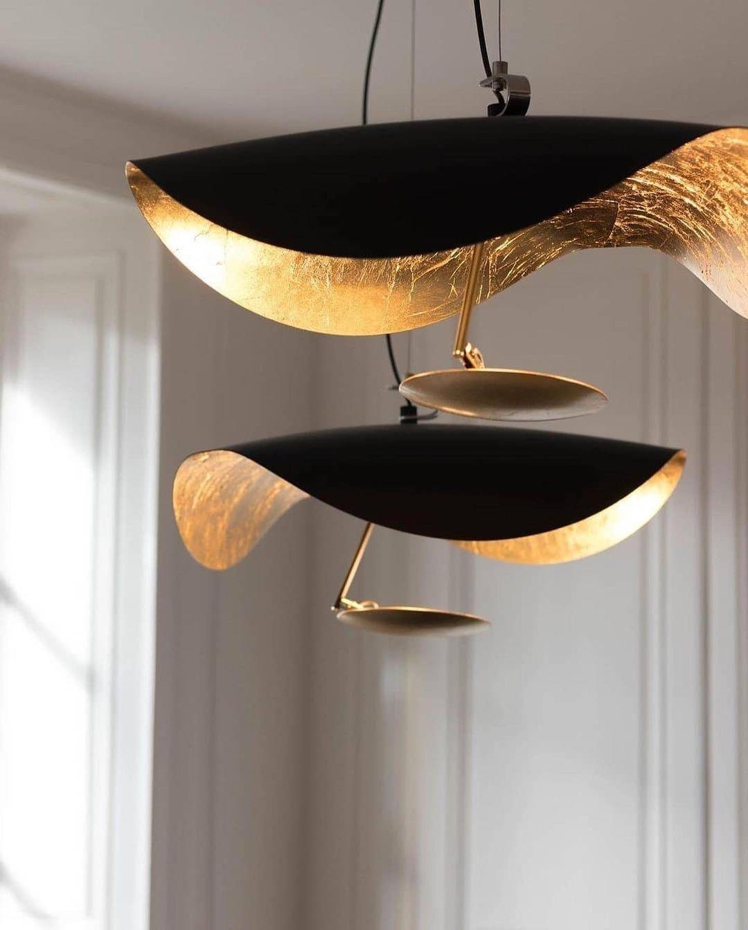 Lustra Pendant Lamp Black Gold Curved Shade - Letslighting