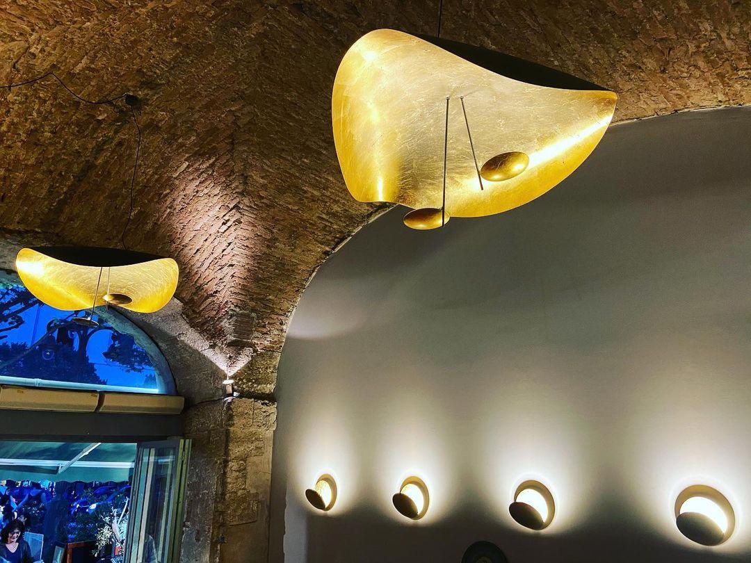 Lustra Pendant Lamp Black Gold Curved Shade - Letslighting
