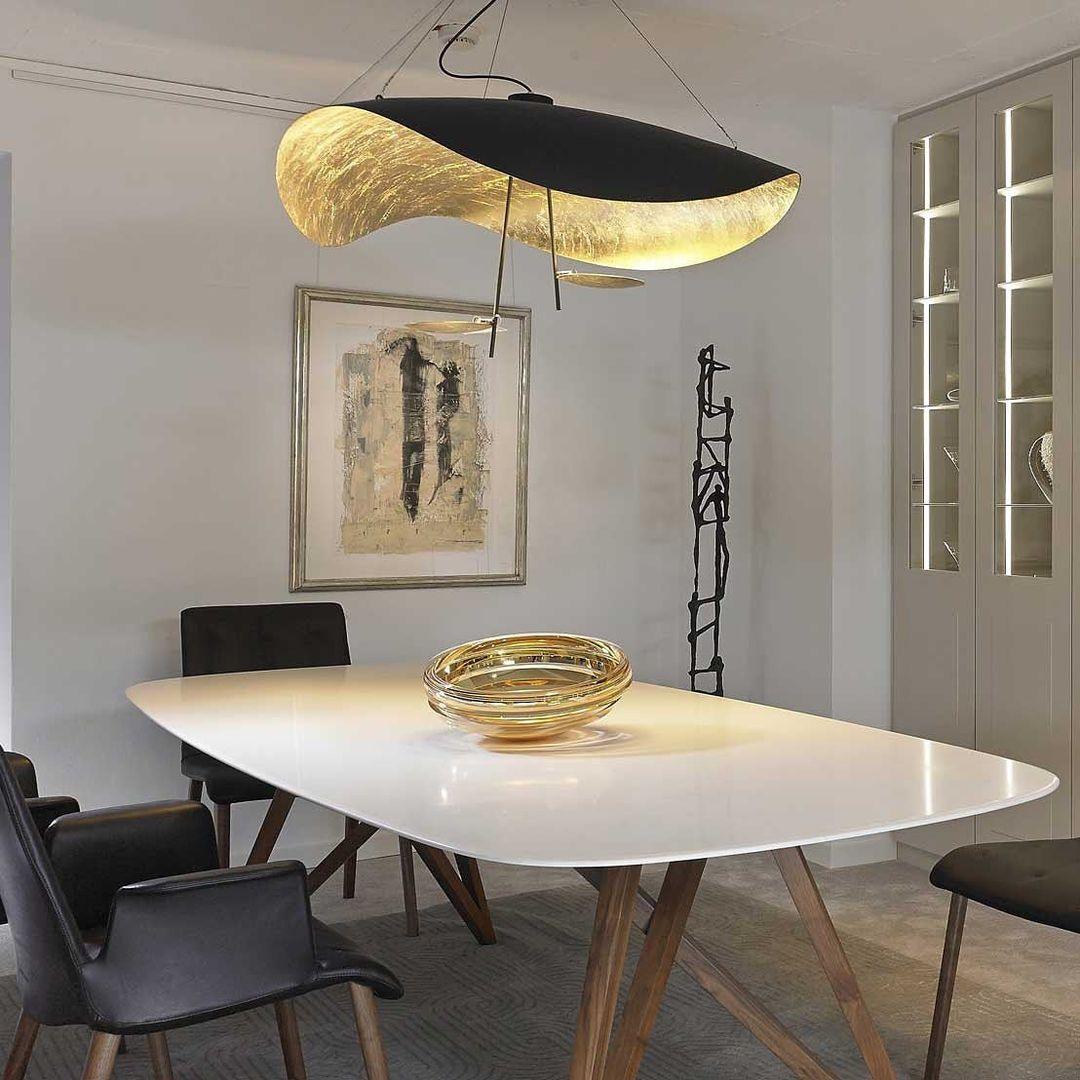 Lustra Pendant Lamp Black Gold Curved Shade - Letslighting