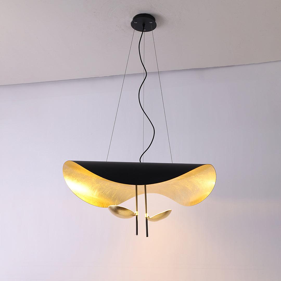 Lustra Pendant Lamp Black Gold Curved Shade - Letslighting