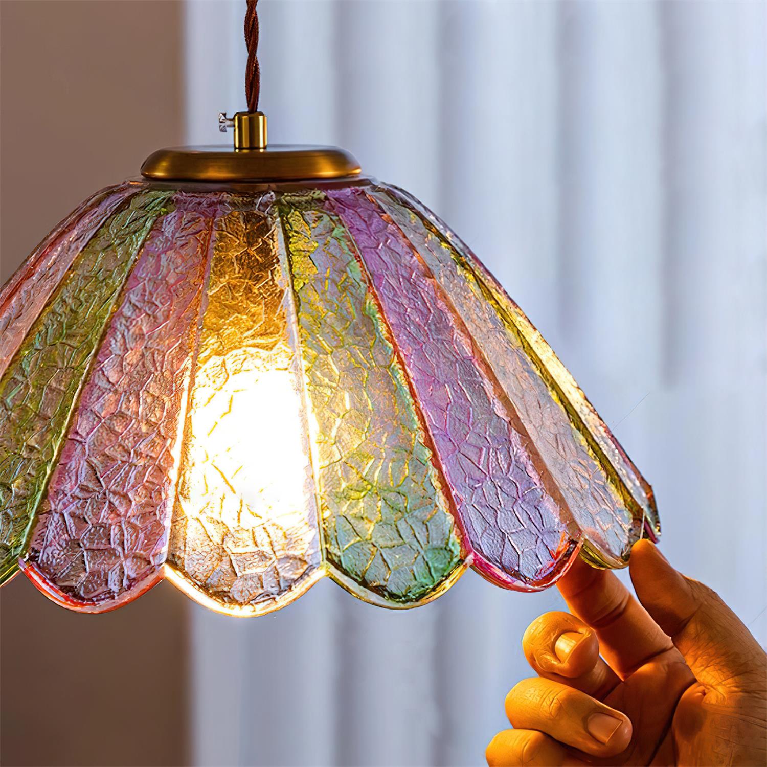 Leira Skirt Pendant Lamp Scalloped Stained Glass Vintage - Letslighting
