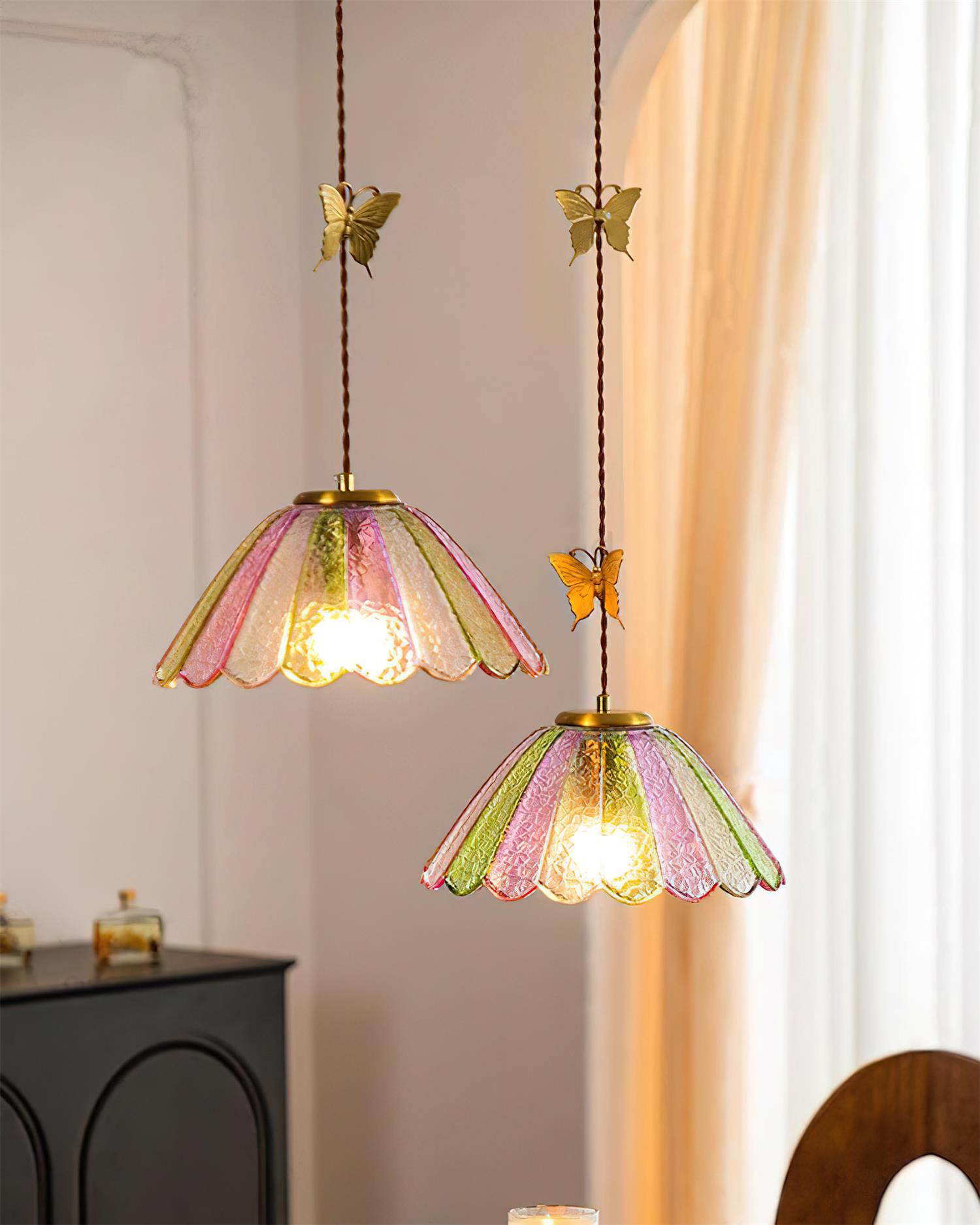 Leira Skirt Pendant Lamp Scalloped Stained Glass Vintage - Letslighting