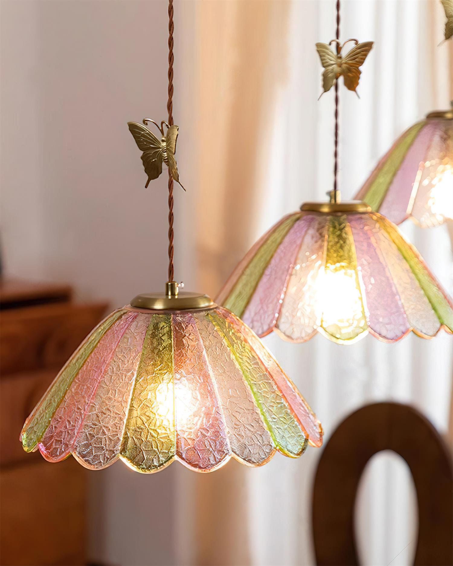 Leira Skirt Pendant Lamp Scalloped Stained Glass Vintage - Letslighting