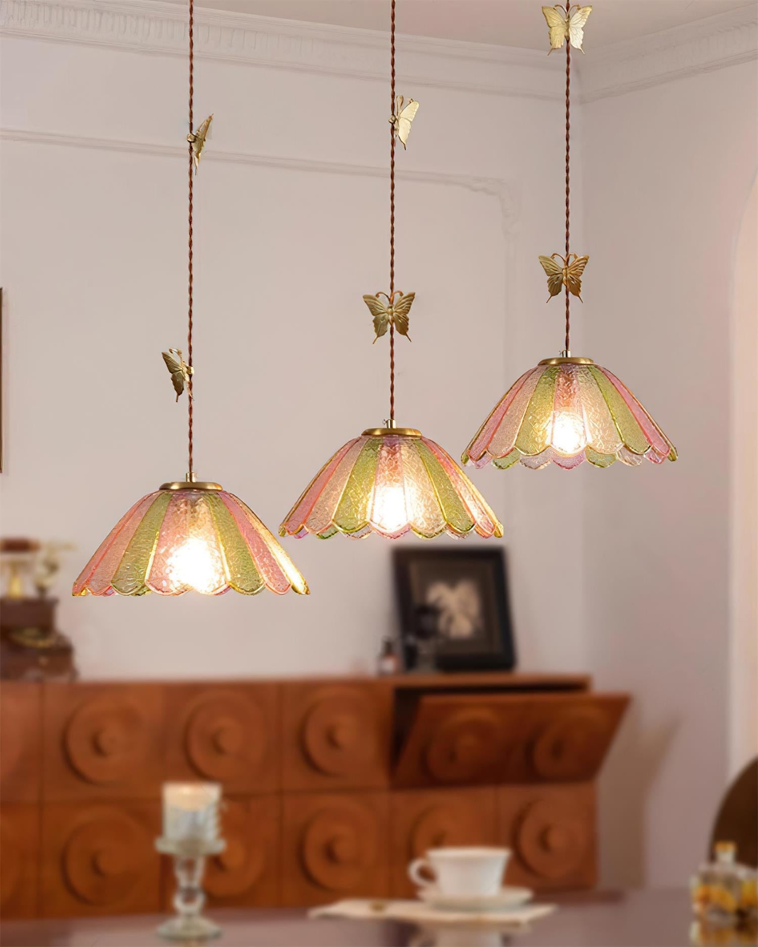 Leira Skirt Pendant Lamp Scalloped Stained Glass Vintage - Letslighting