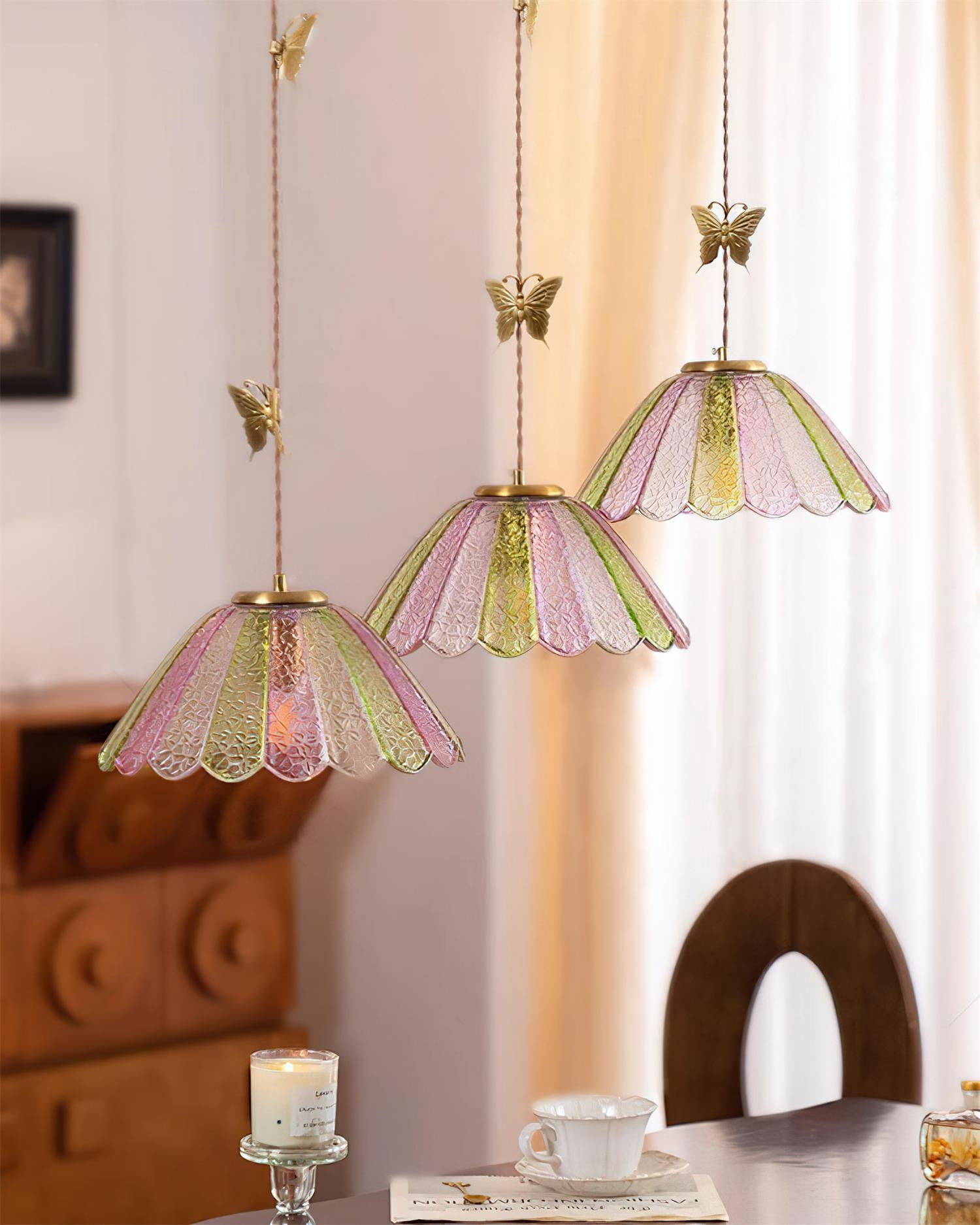 Leira Skirt Pendant Lamp Scalloped Stained Glass Vintage - Letslighting