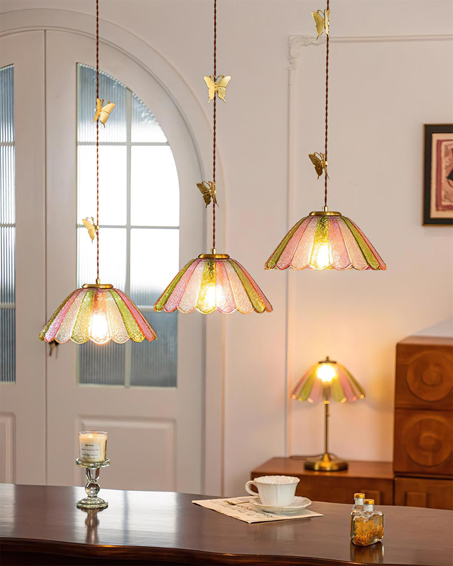 Leira Skirt Pendant Lamp Scalloped Stained Glass Vintage - Letslighting