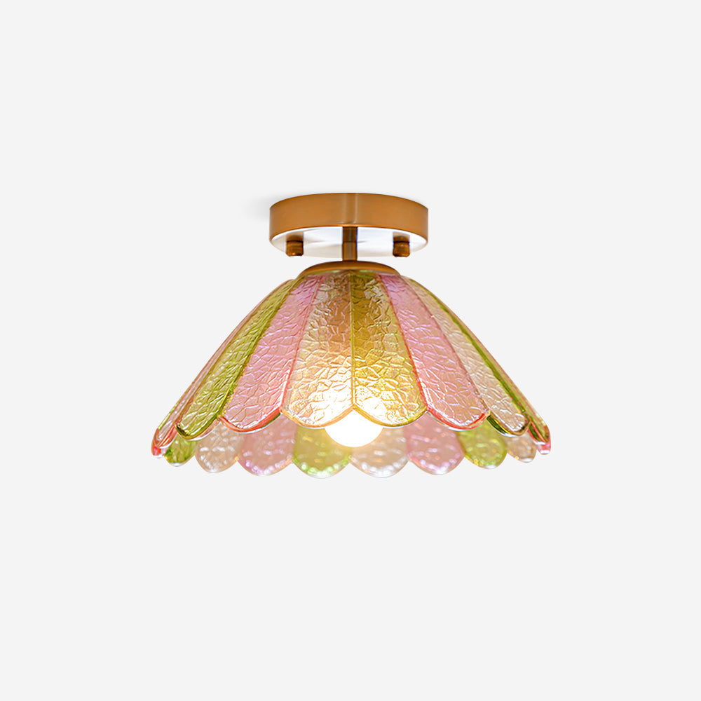 Ceiling Light Colorful Petal Glass Shade Gold Canopy Vintage Flush Mount - Letslighting