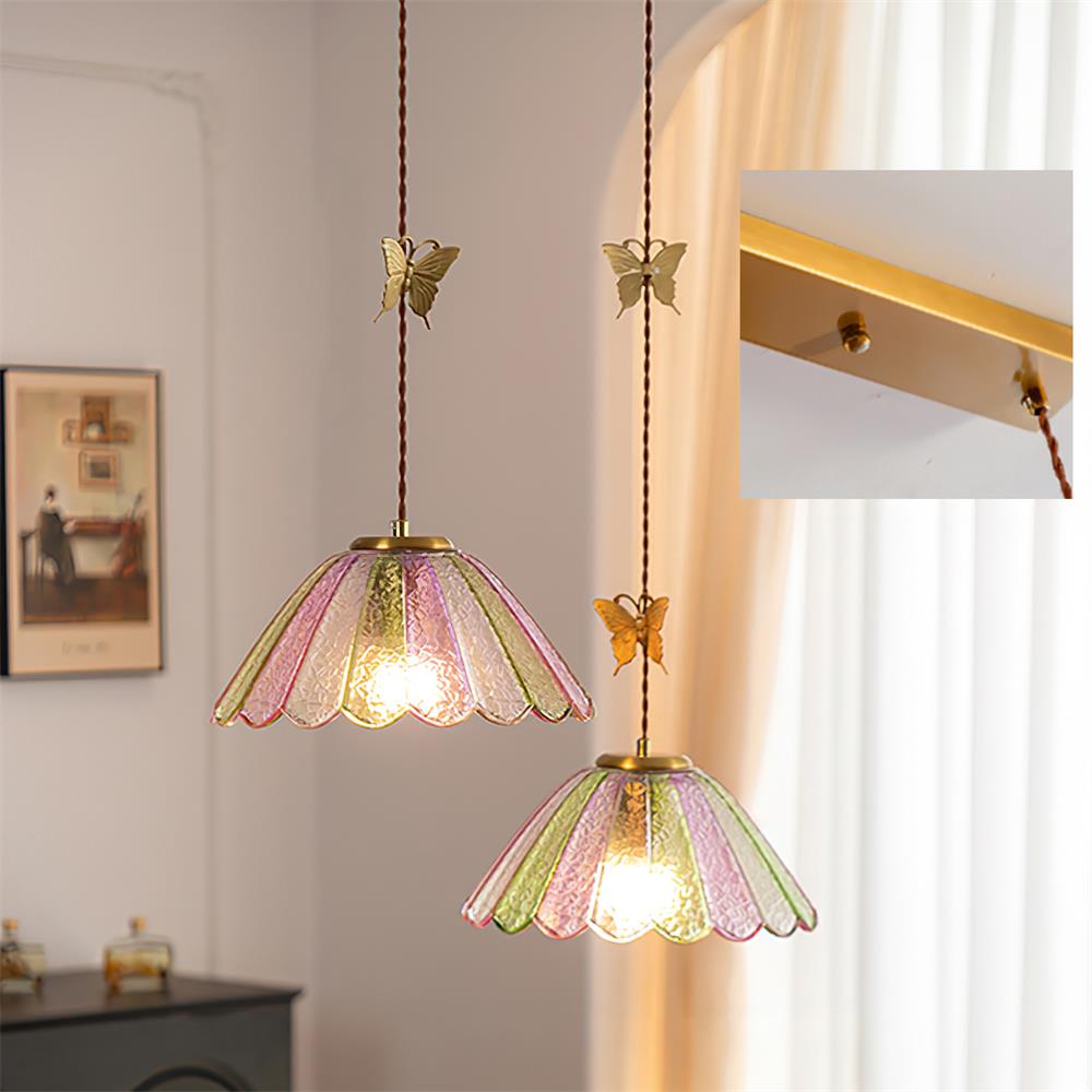 Leira Skirt Pendant Lamp Scalloped Stained Glass Vintage - Letslighting