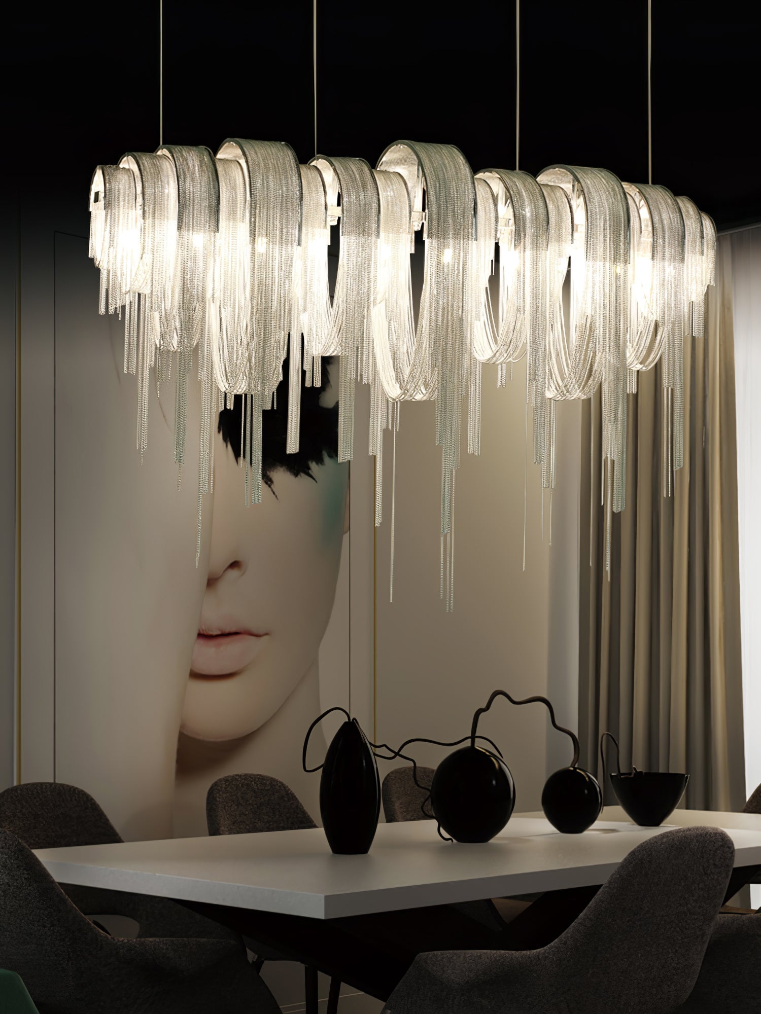 Lustra Chandelier Layered Chain Nickel Luxury - Letslighting