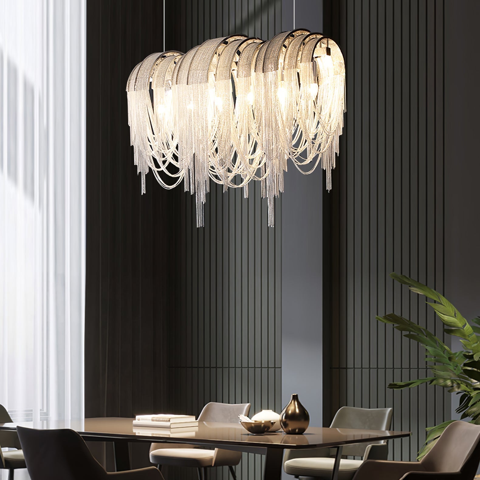Lustra Chandelier Layered Chain Nickel Luxury - Letslighting