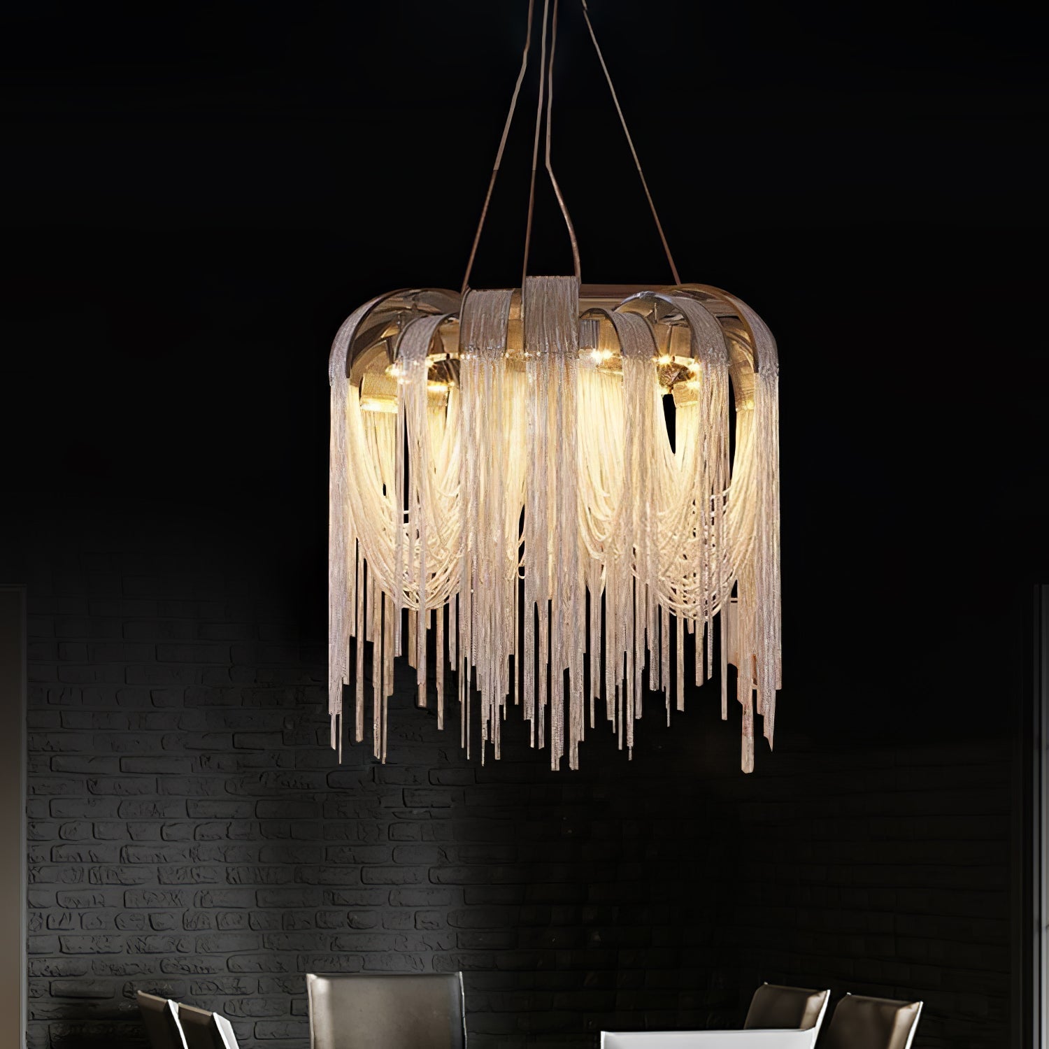 Lustra Chandelier Layered Chain Nickel Luxury - Letslighting