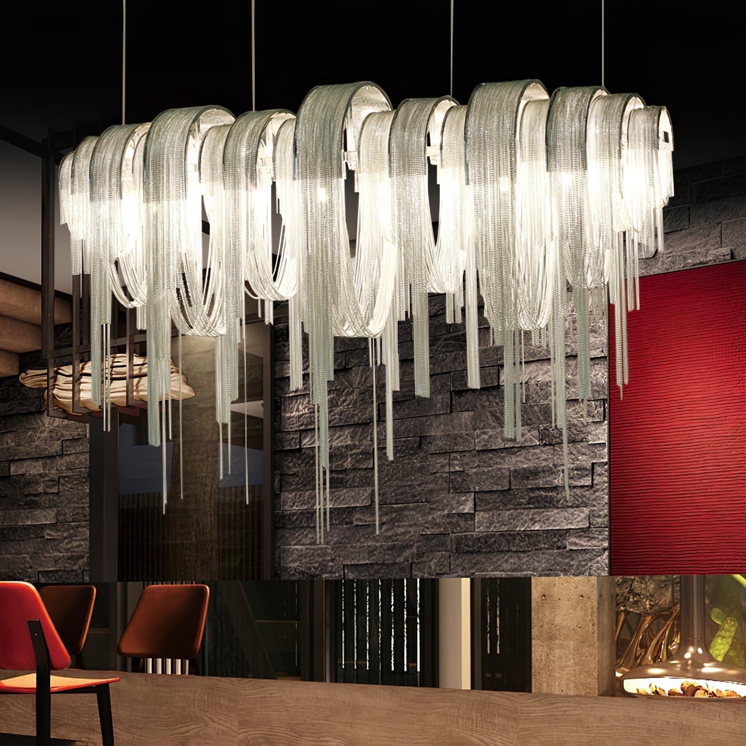 Lustra Chandelier Layered Chain Nickel Luxury - Letslighting
