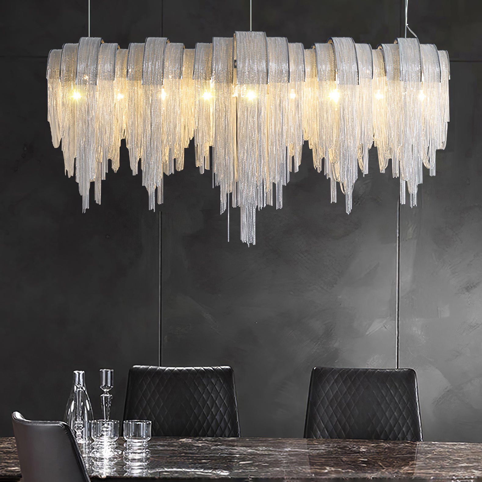 Lustra Chandelier Layered Chain Nickel Luxury - Letslighting