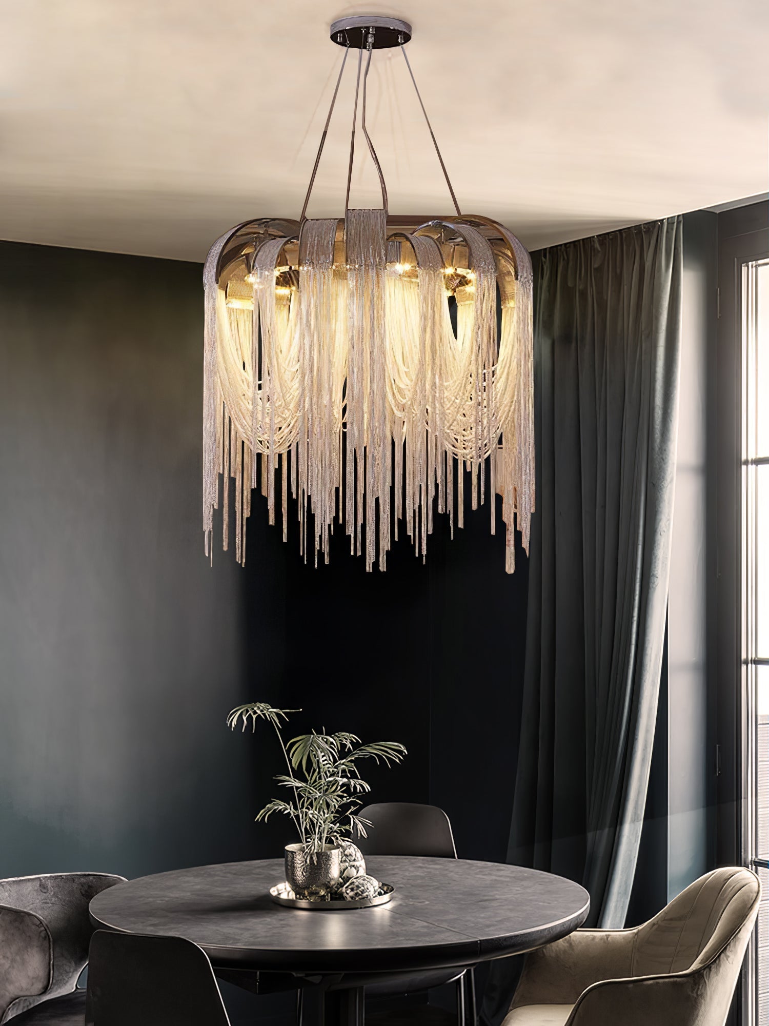 Lustra Chandelier Layered Chain Nickel Luxury - Letslighting