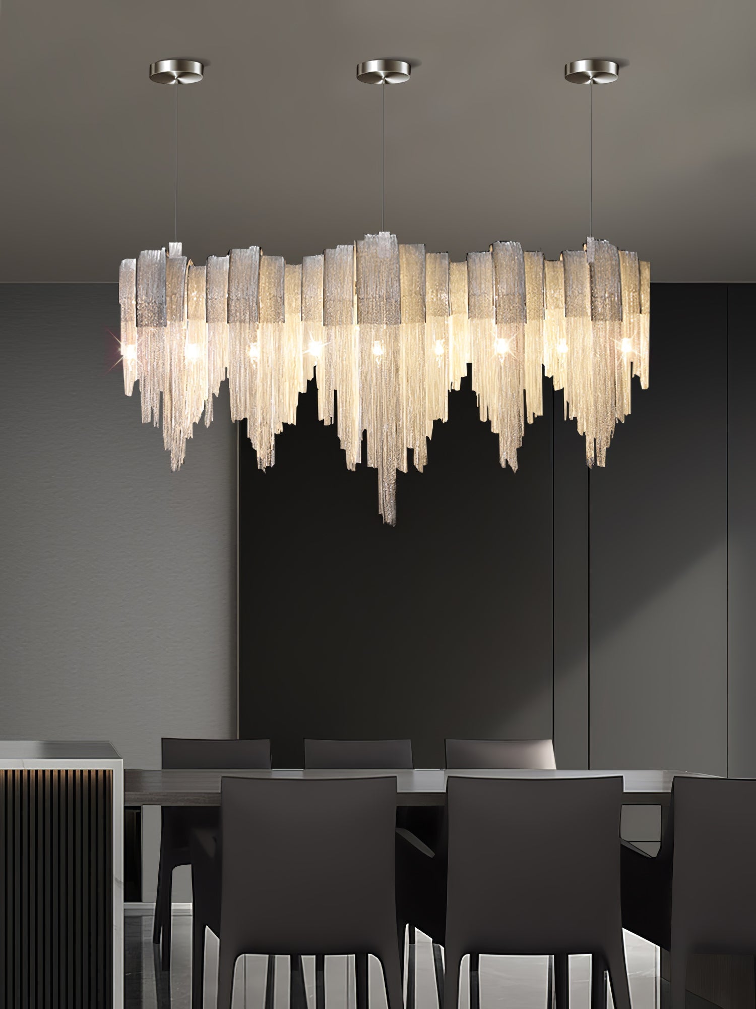Lustra Chandelier Layered Chain Nickel Luxury - Letslighting
