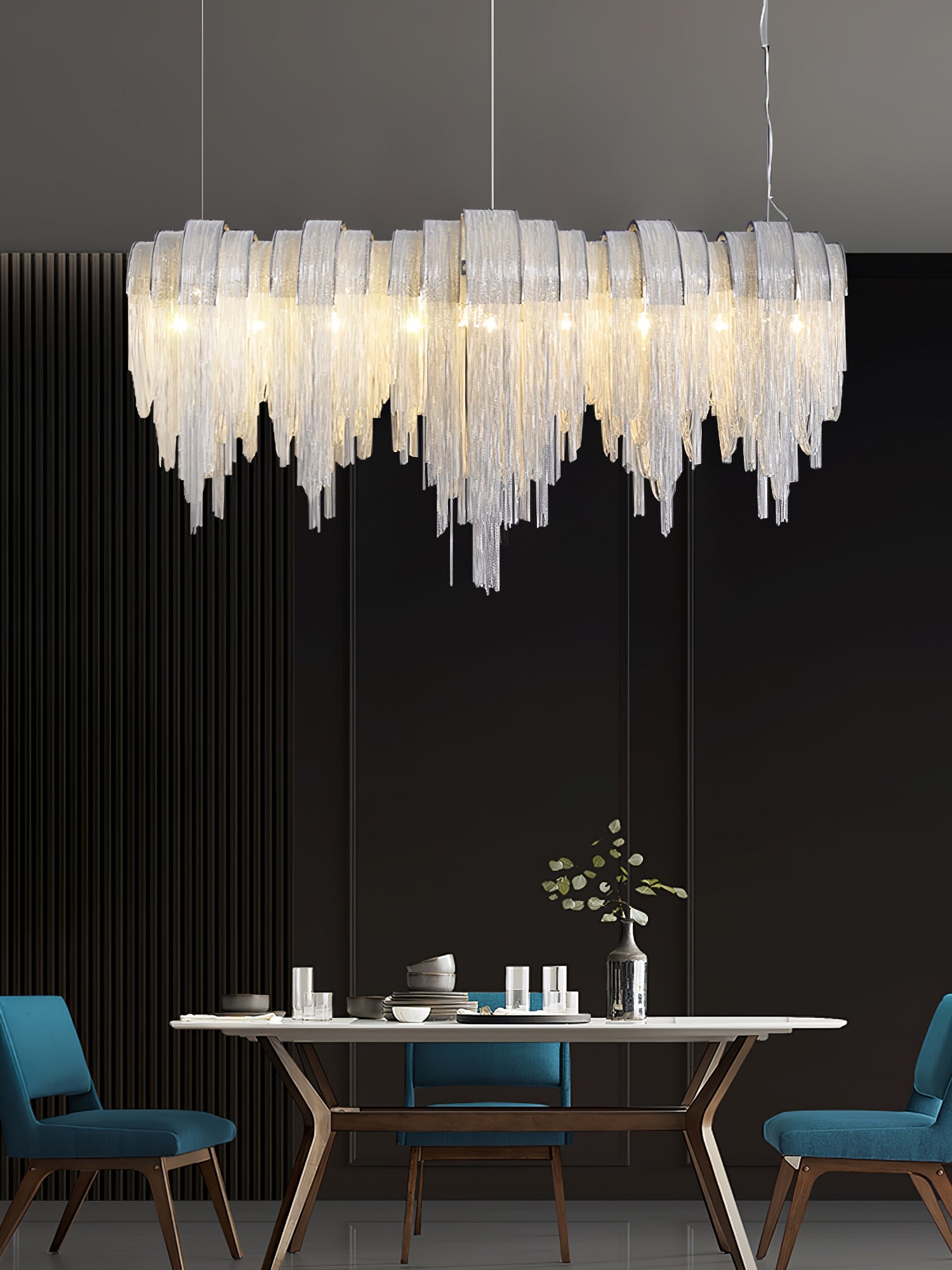 Lustra Chandelier Layered Chain Nickel Luxury - Letslighting